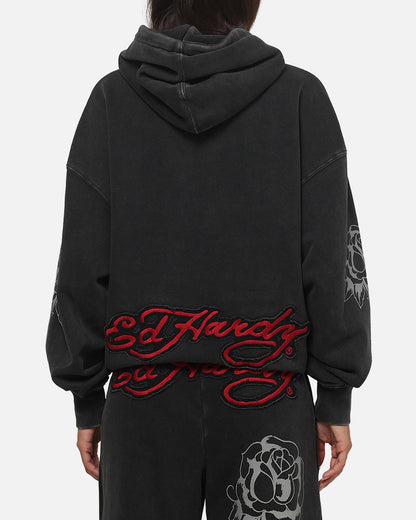 Ed Hardy Women's Rose Zip Hoodie Washed Black