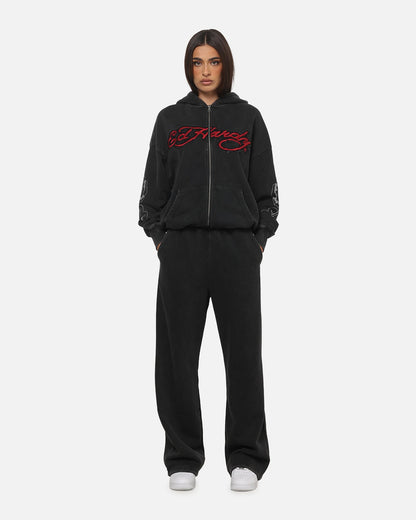 Ed Hardy Women's Rose Zip Hoodie Washed Black