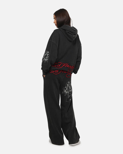 Ed Hardy Women's Rose Zip Hoodie Washed Black