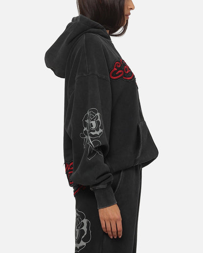 Ed Hardy Women's Rose Zip Hoodie Washed Black