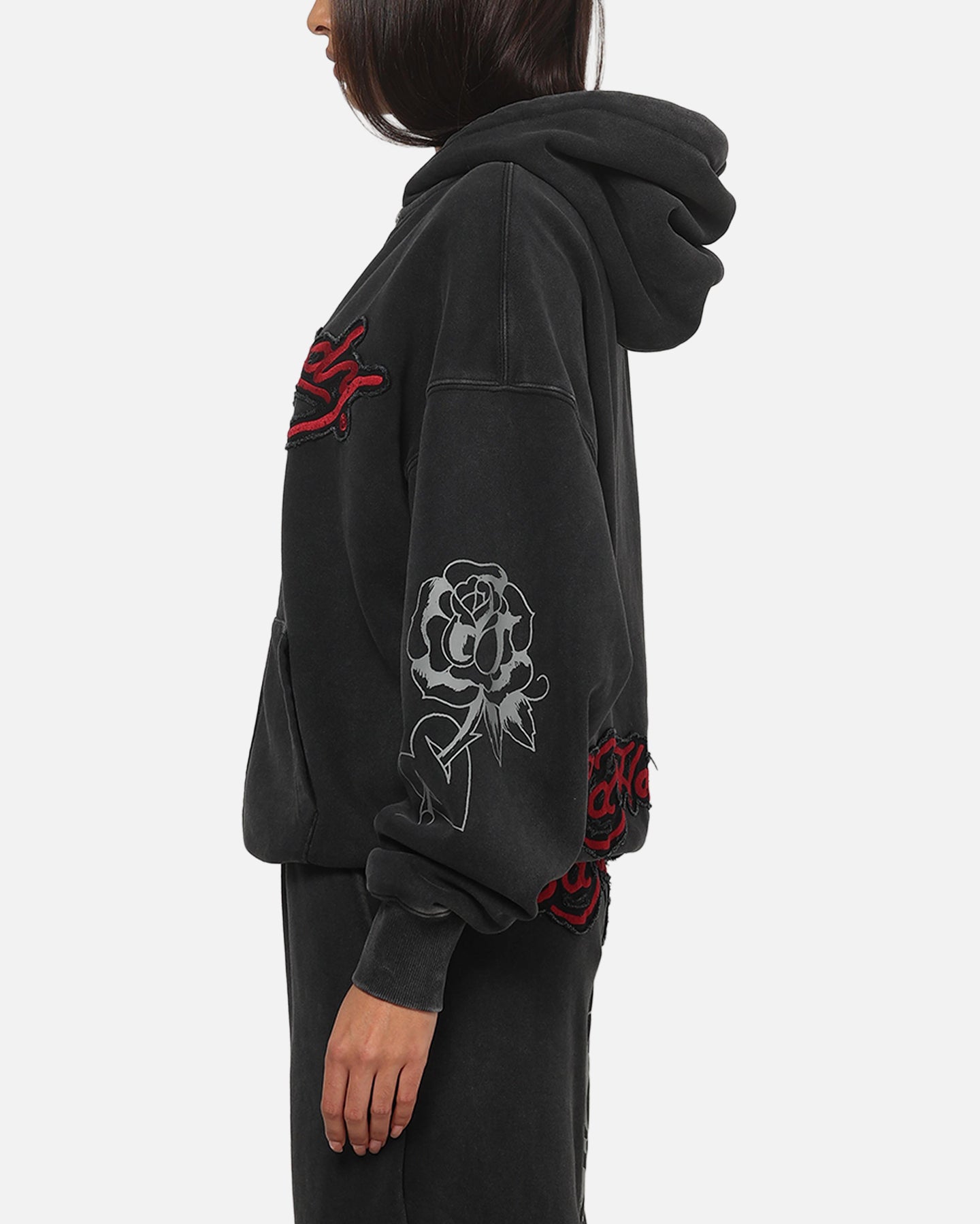 Ed Hardy Women's Rose Zip Hoodie Washed Black