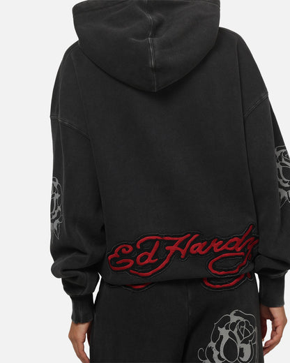 Ed Hardy Women's Rose Zip Hoodie Washed Black