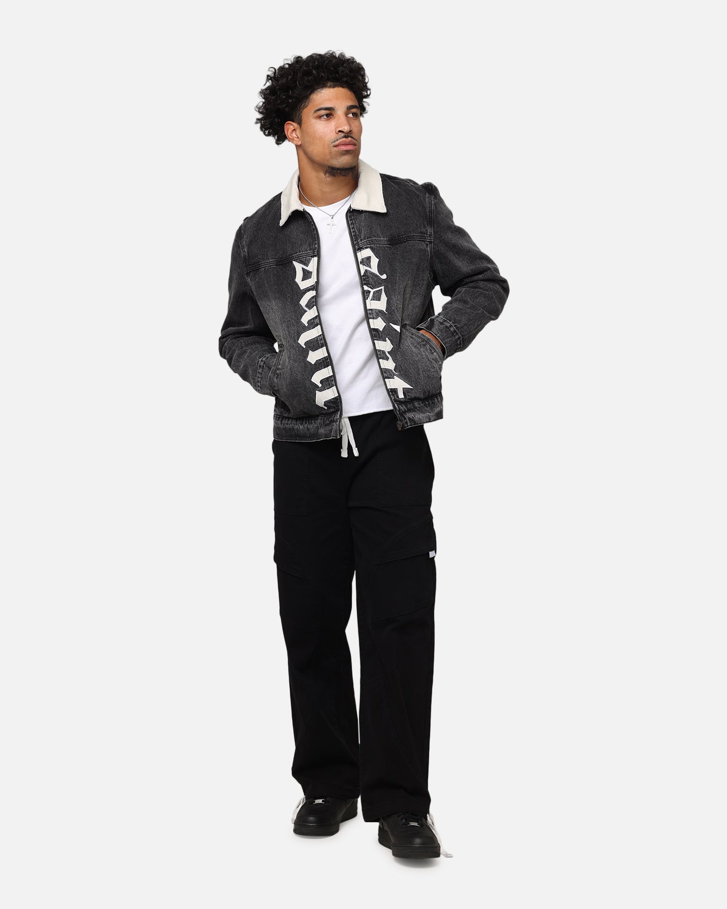Saint Morta Gothic Distressed Denim Jacket Black Shadow