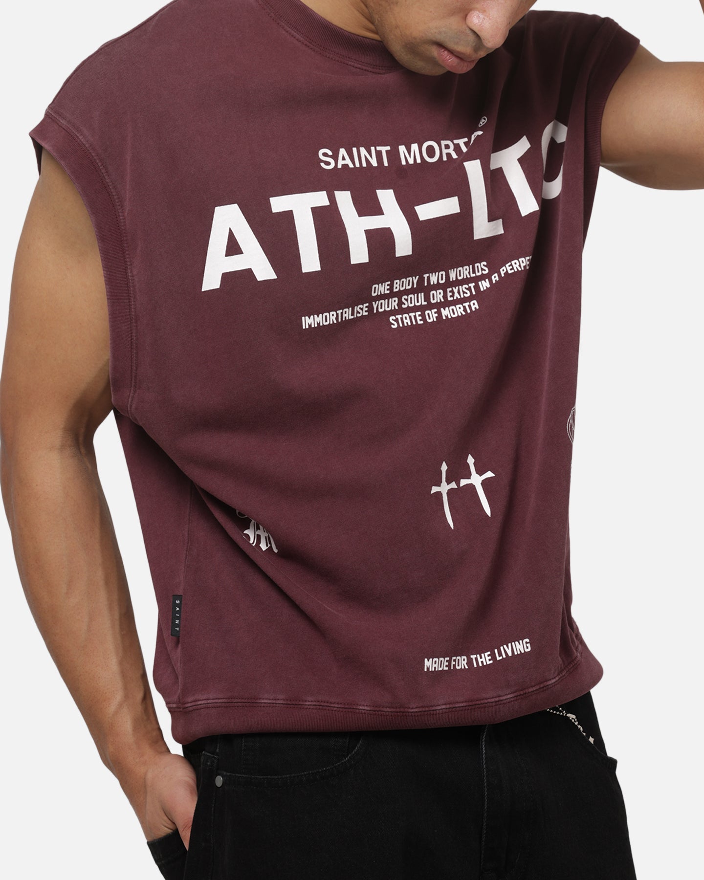 Saint Morta Athletc Cut Off Sweat T-Shirt Pigment Washed