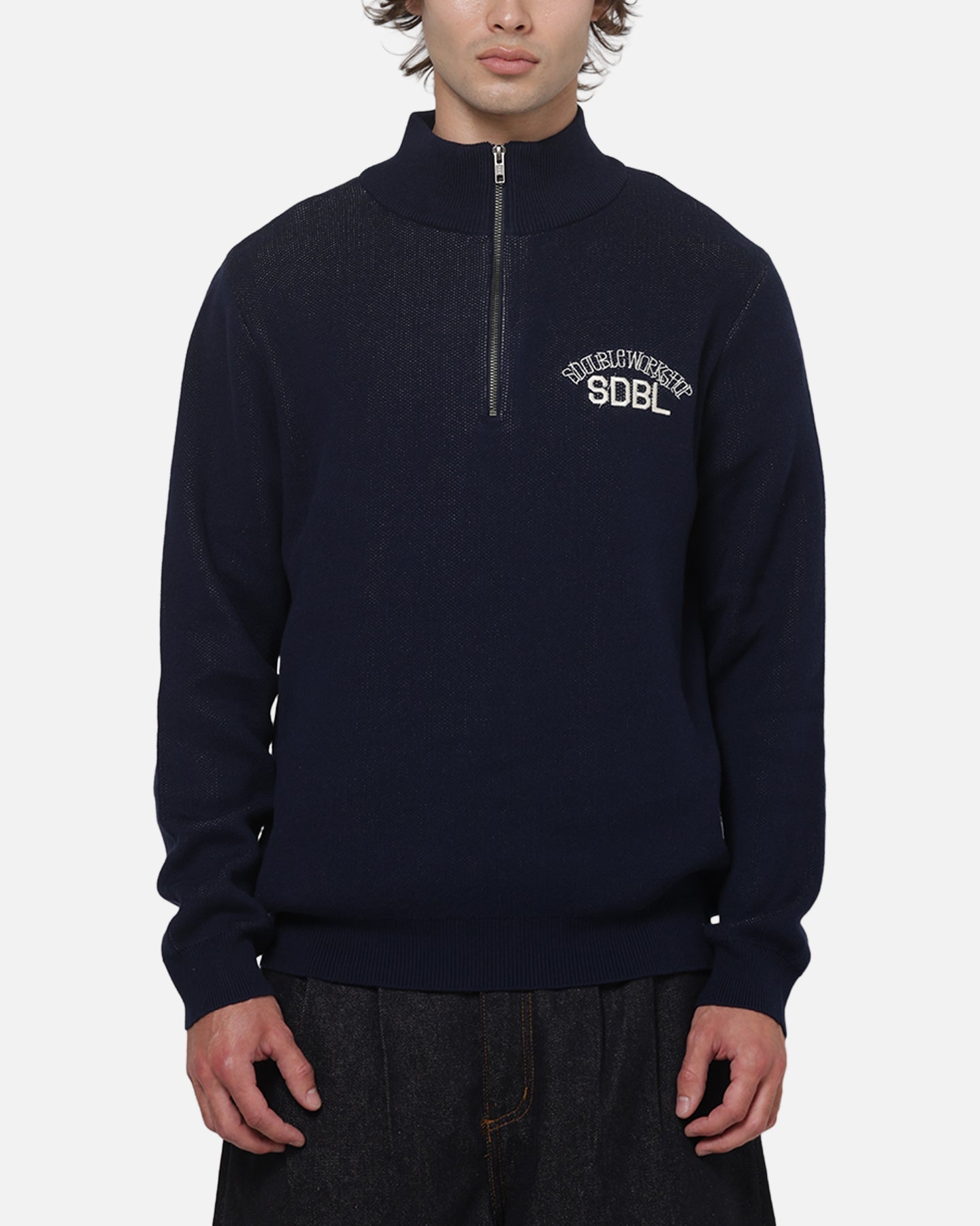 AVILA S Double Team Knit Quarter Zip Crewneck Navy