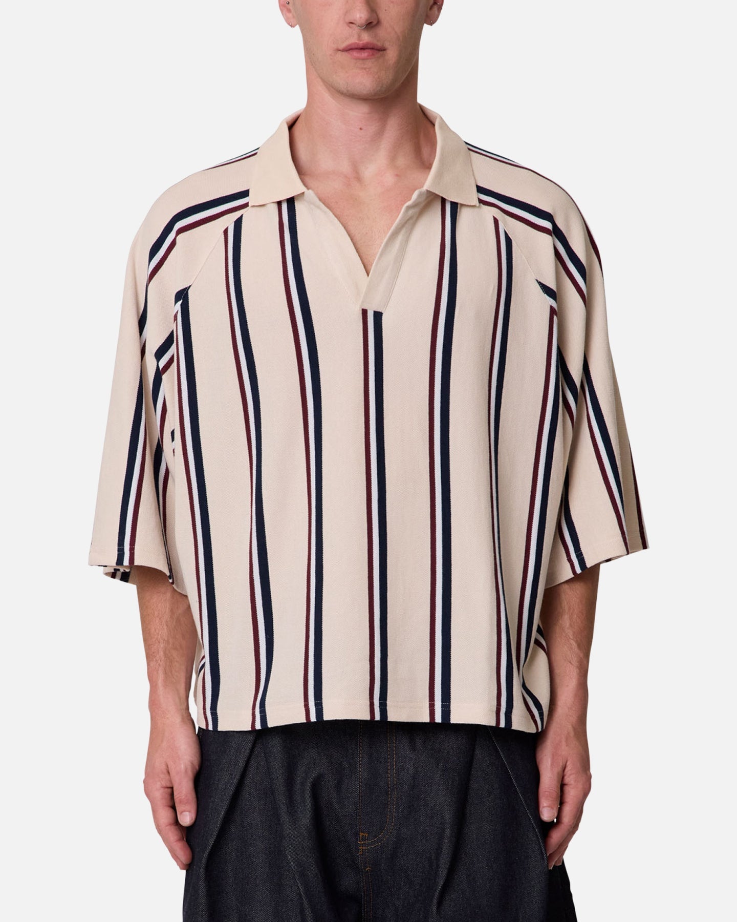 MNML Wide Striped Polo Shirt White/Navy