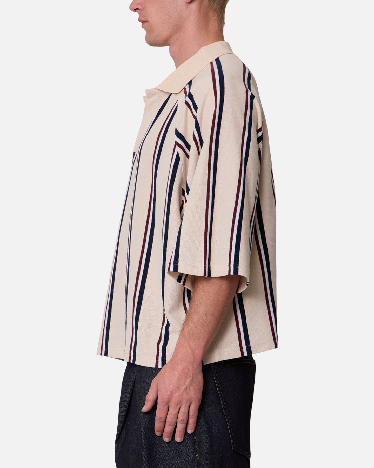 MNML Wide Striped Polo Shirt White/Navy
