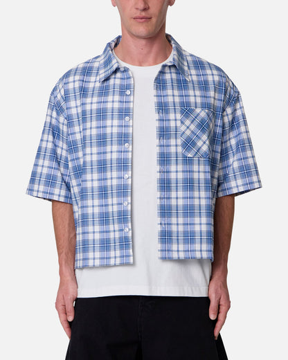 MNML Crop Flannel Short Sleeve Shirt Blue