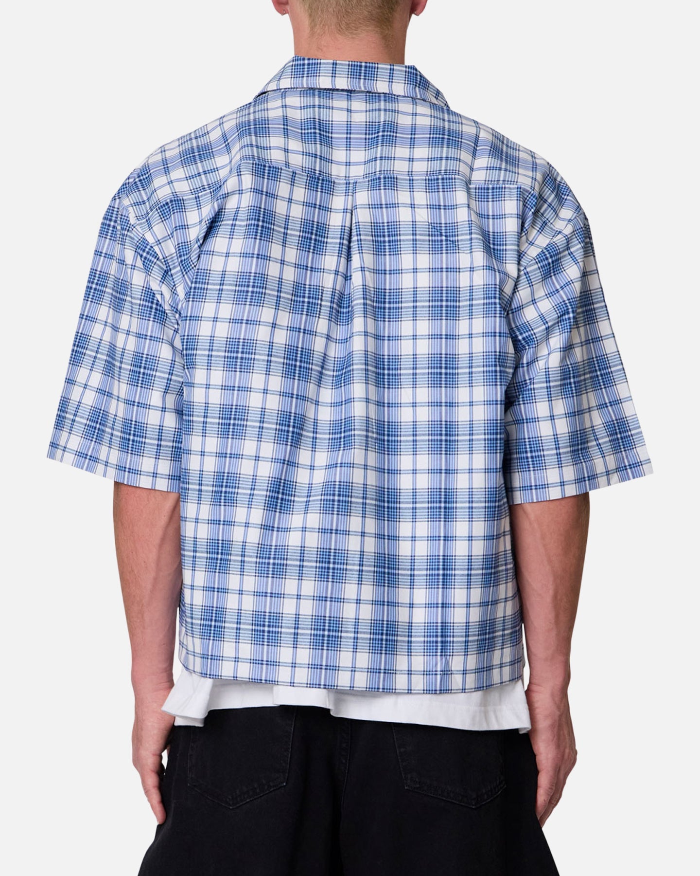 MNML Crop Flannel Short Sleeve Shirt Blue