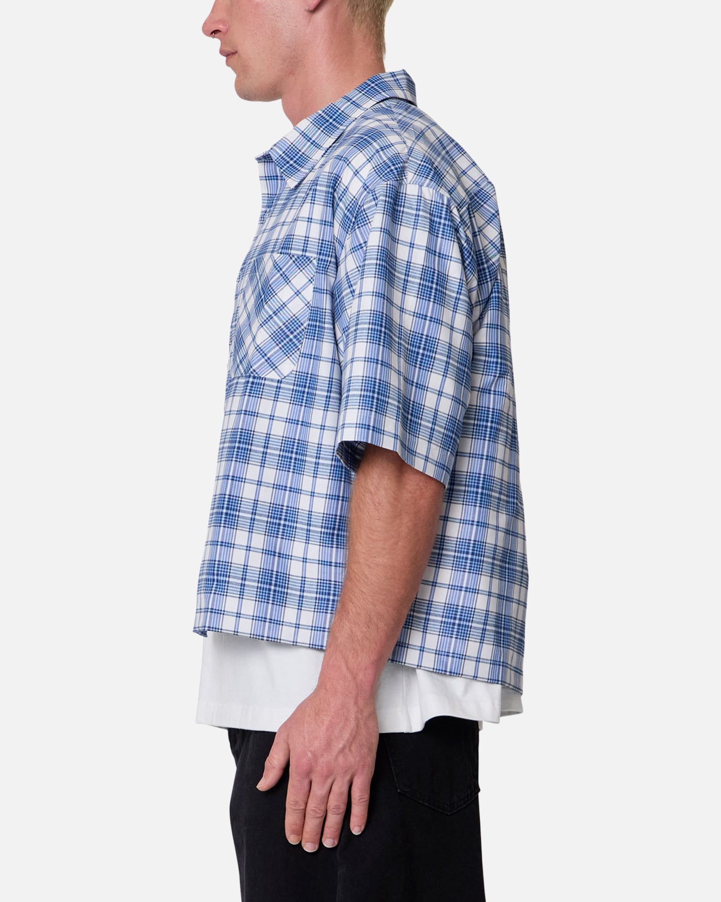 MNML Crop Flannel Short Sleeve Shirt Blue