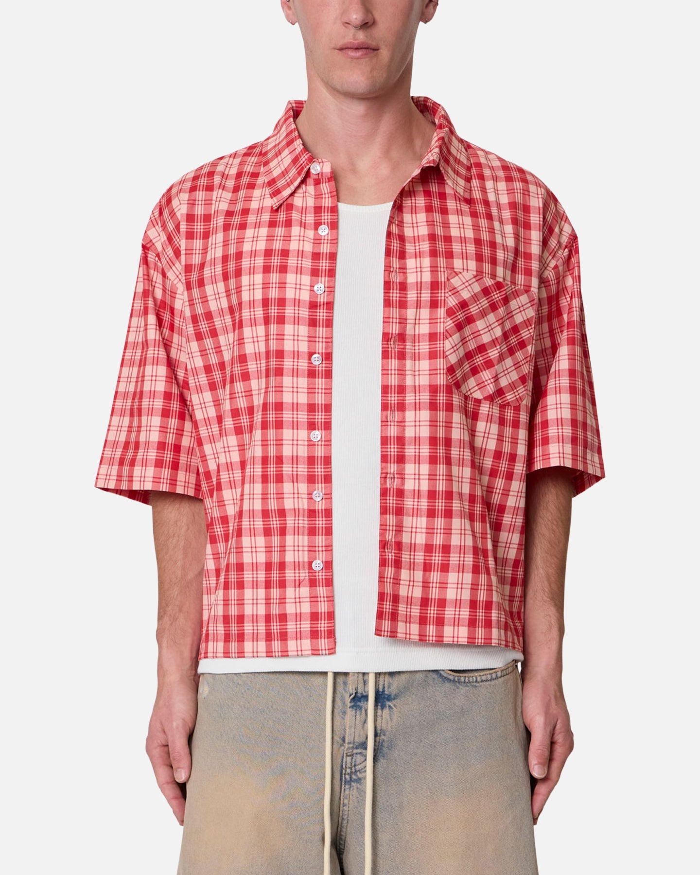 MNML Crop Flannel Short Sleeve Shirt Red