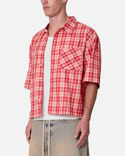 MNML Crop Flannel Short Sleeve Shirt Red