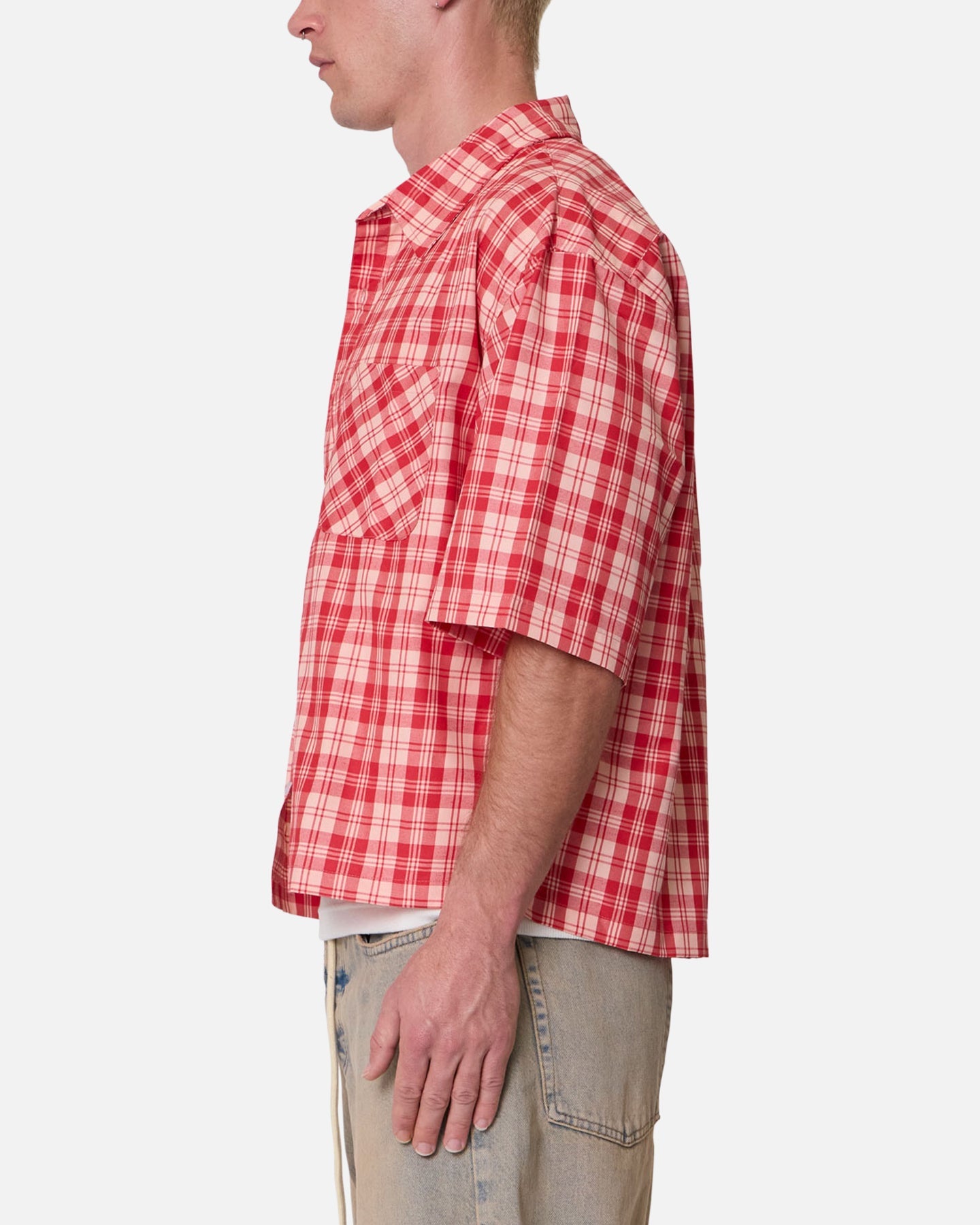 MNML Crop Flannel Short Sleeve Shirt Red