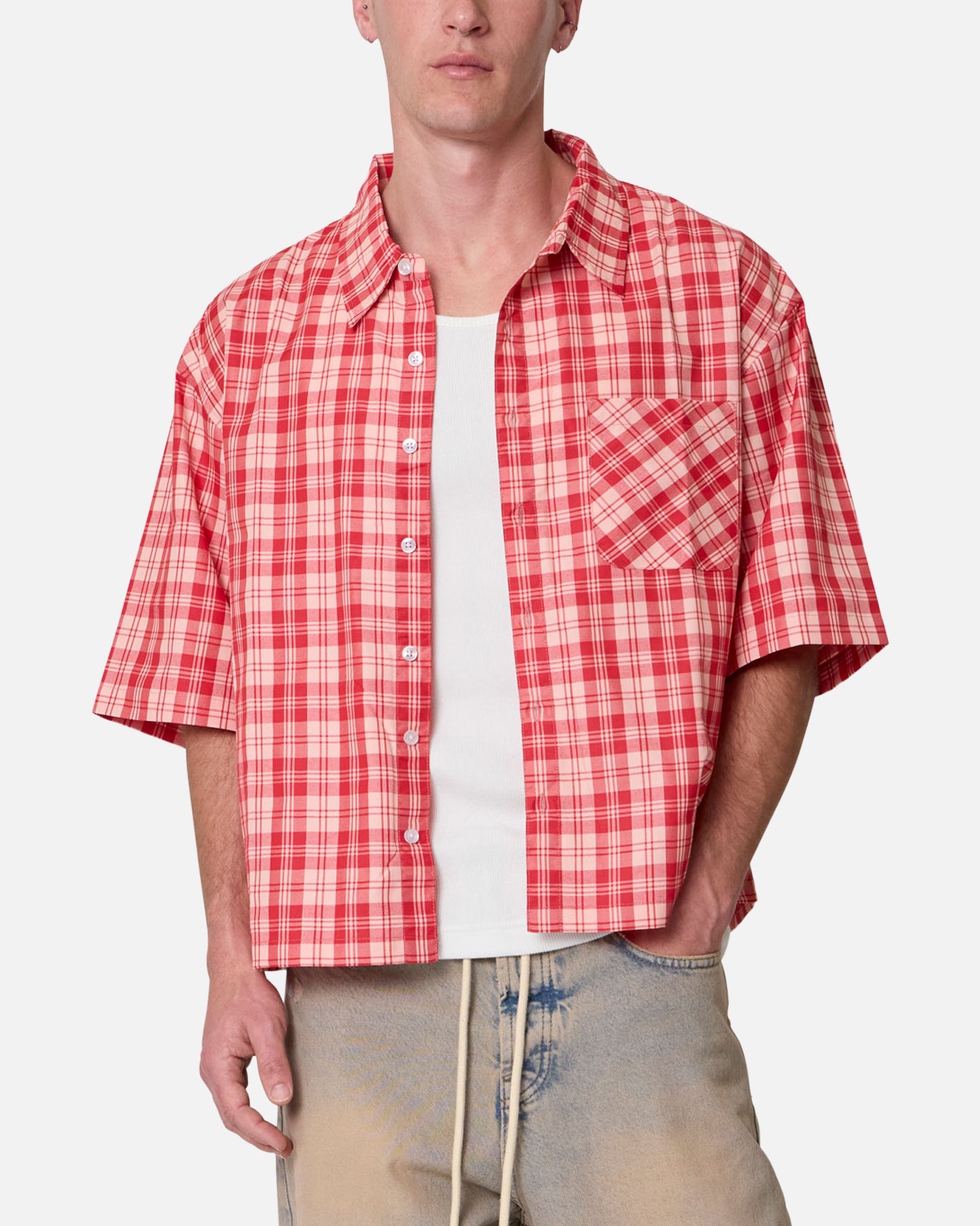 MNML Crop Flannel Short Sleeve Shirt Red