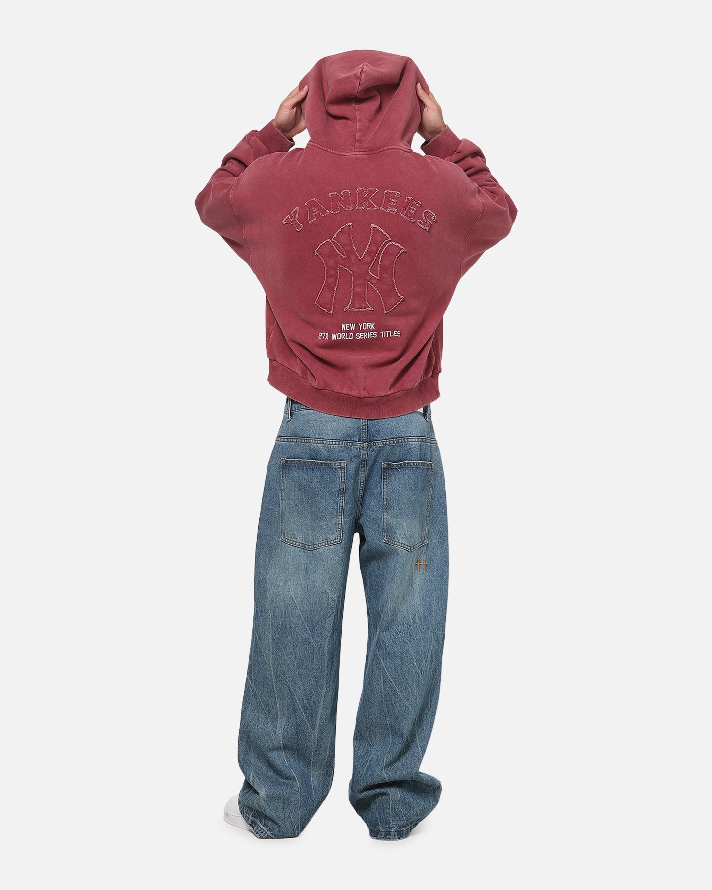 Majestic Athletic New York Yankees MLB Ghost Fade Box Hoodie Sour Cherry