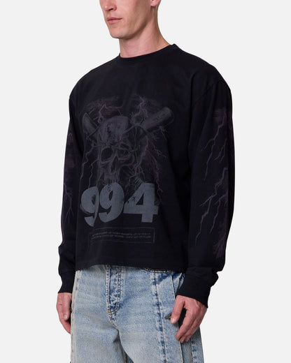 MNML Crossbone Gemmed Long Sleeve T-Shirt Washed Black