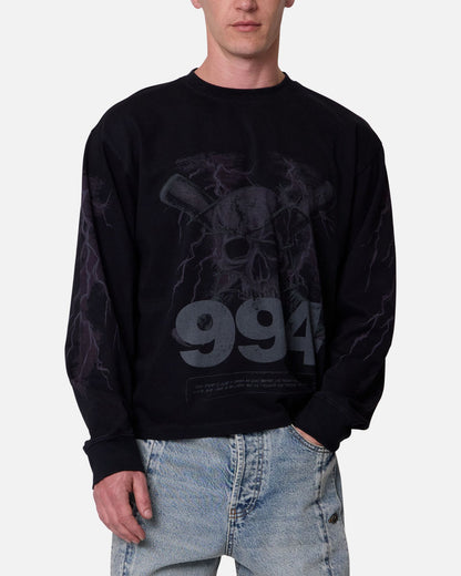 MNML Crossbone Gemmed Long Sleeve T-Shirt Washed Black