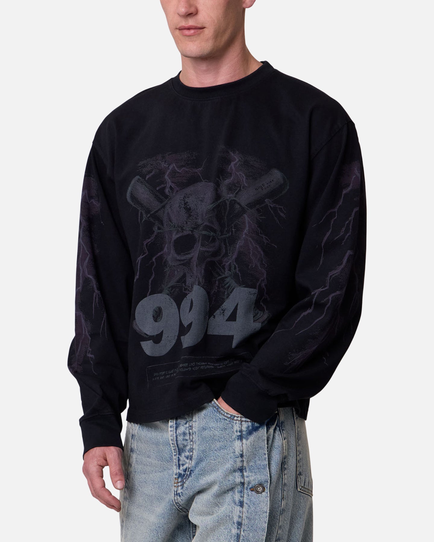 MNML Crossbone Gemmed Long Sleeve T-Shirt Washed Black