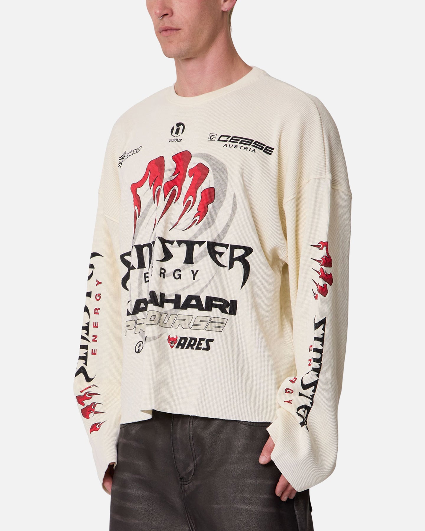 MNML Sinister Long Sleeve Thermal T-Shirt Off White