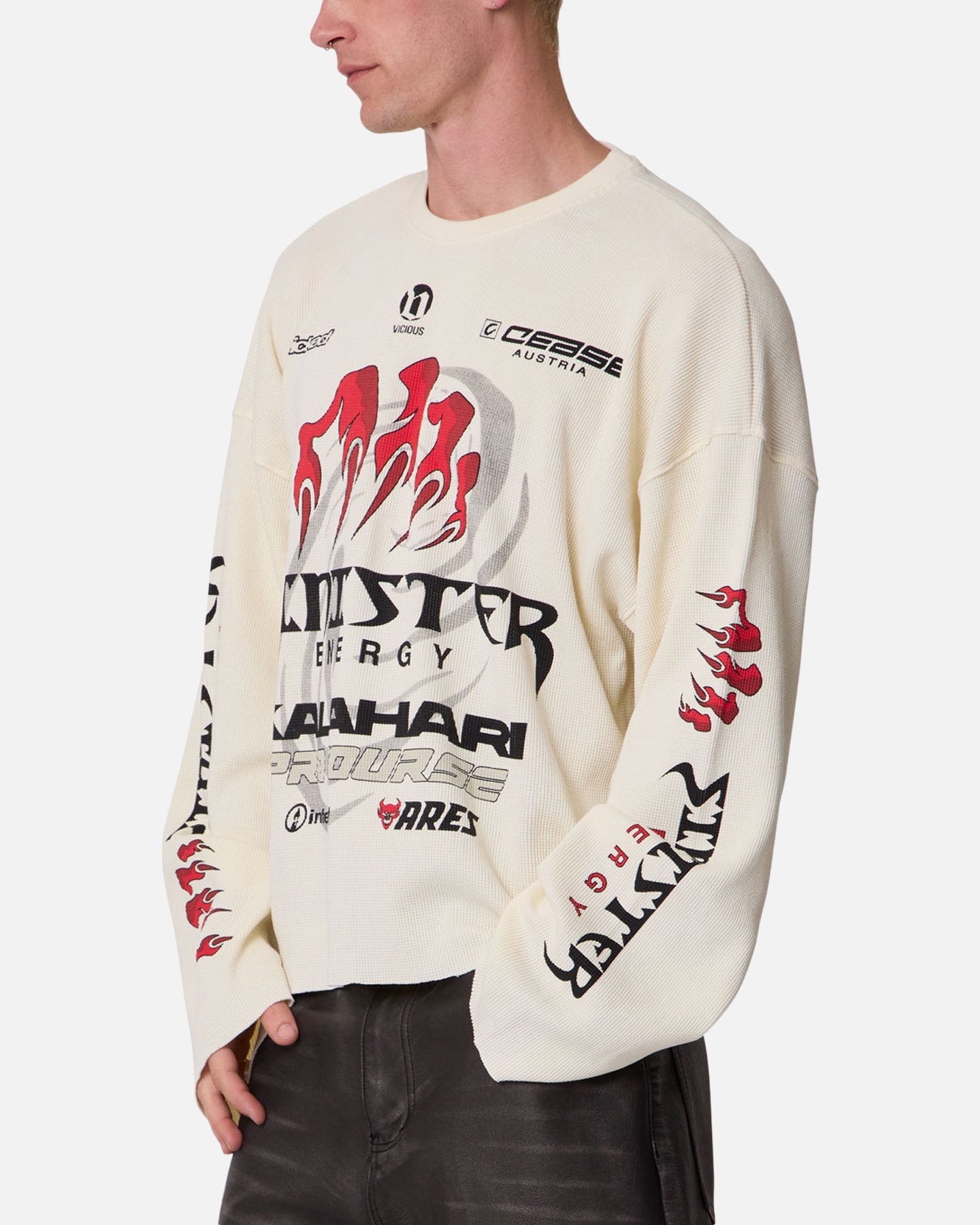 MNML Sinister Long Sleeve Thermal T-Shirt Off White