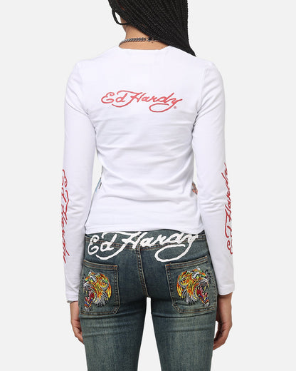 Ed Hardy Women's Koi Long Sleeve T-Shirt White