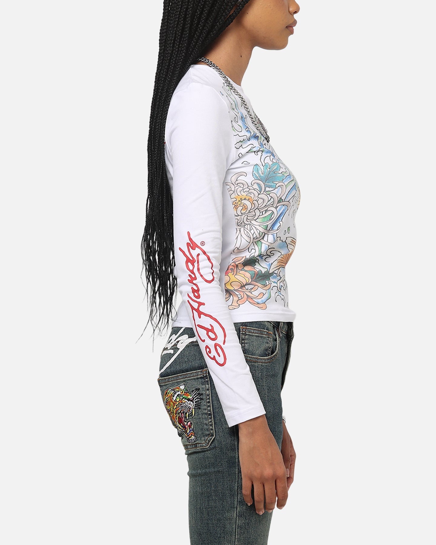 Ed Hardy Women's Koi Long Sleeve T-Shirt White