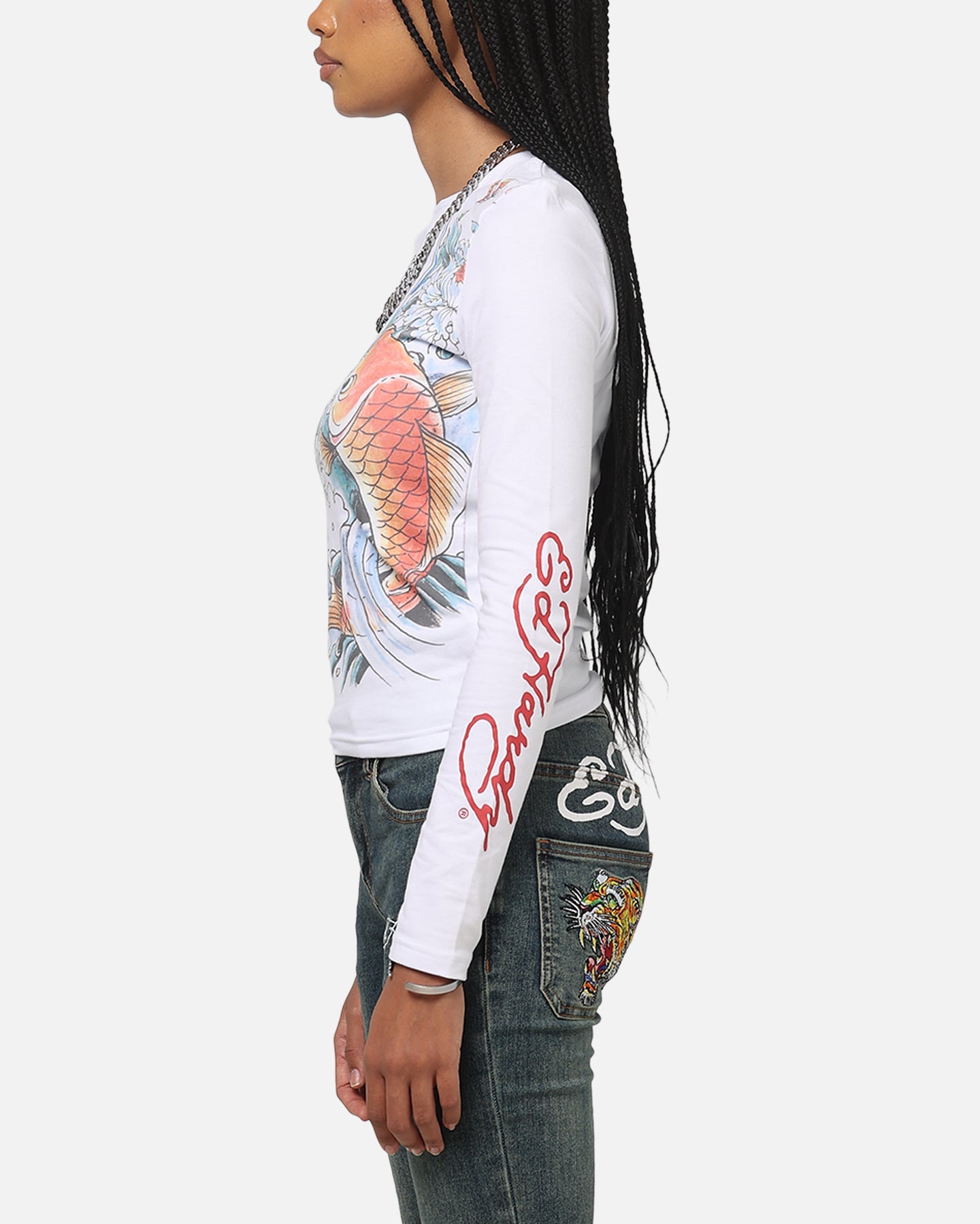 Ed Hardy Women's Koi Long Sleeve T-Shirt White