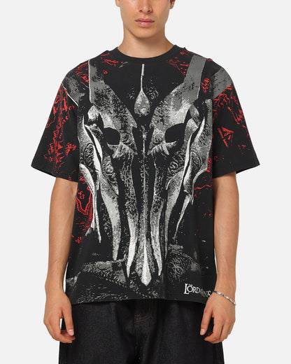 73Studio X Lord Of The Rings Sauron All Over Print T-Shirt Black Acidwash