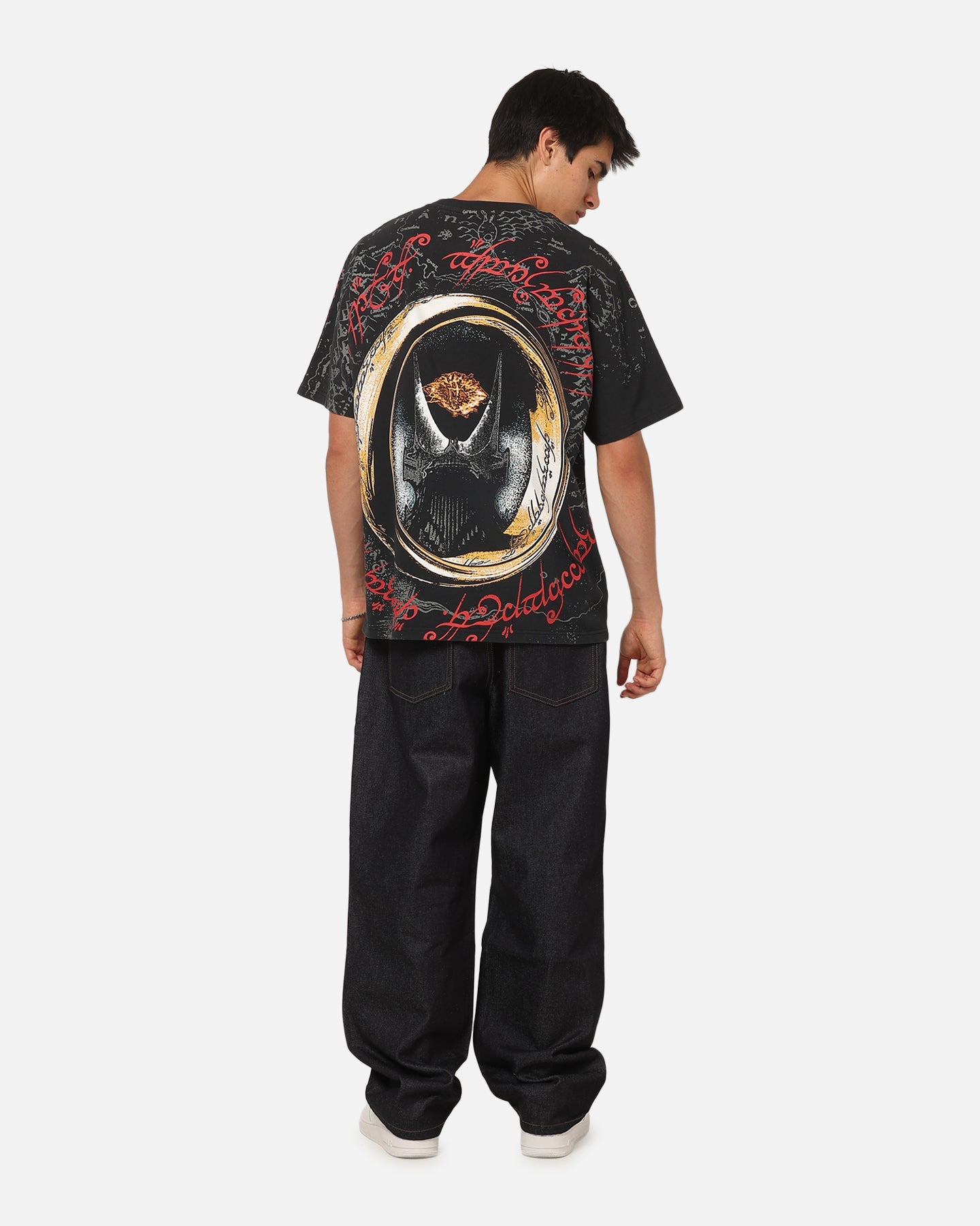 73Studio X Lord Of The Rings Sauron All Over Print T-Shirt Black Acidwash