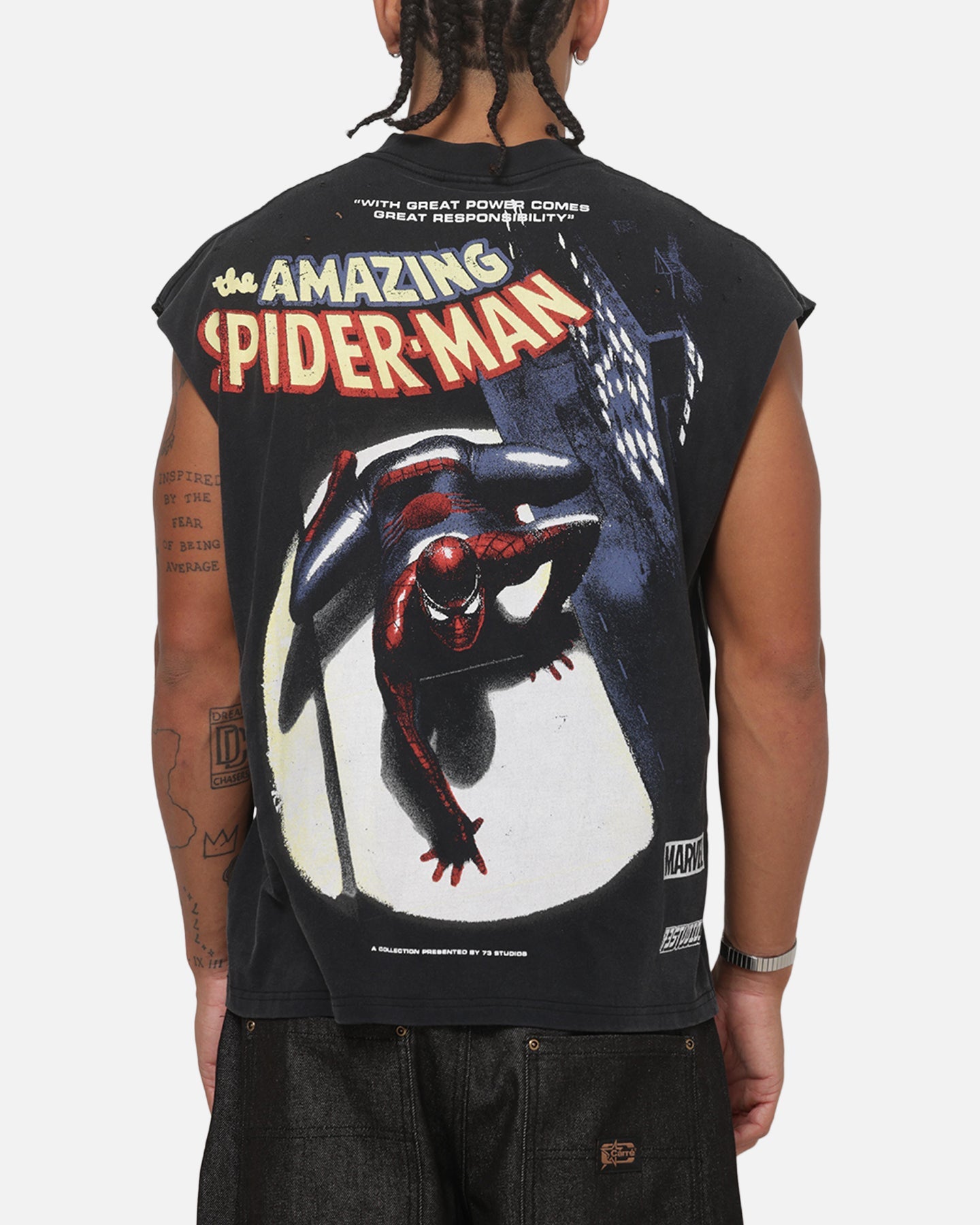 73Studio Marvel Spotlight Muscle T-Shirt Black Acidwash