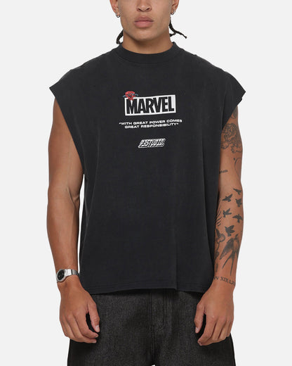 73Studio Marvel Spotlight Muscle T-Shirt Black Acidwash