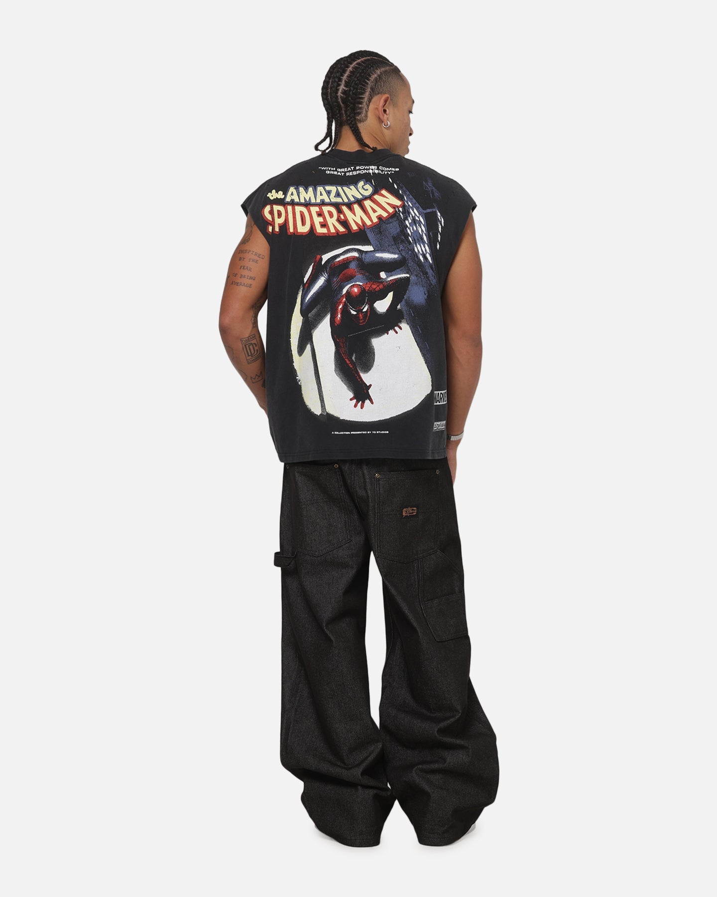73Studio Marvel Spotlight Muscle T-Shirt Black Acidwash