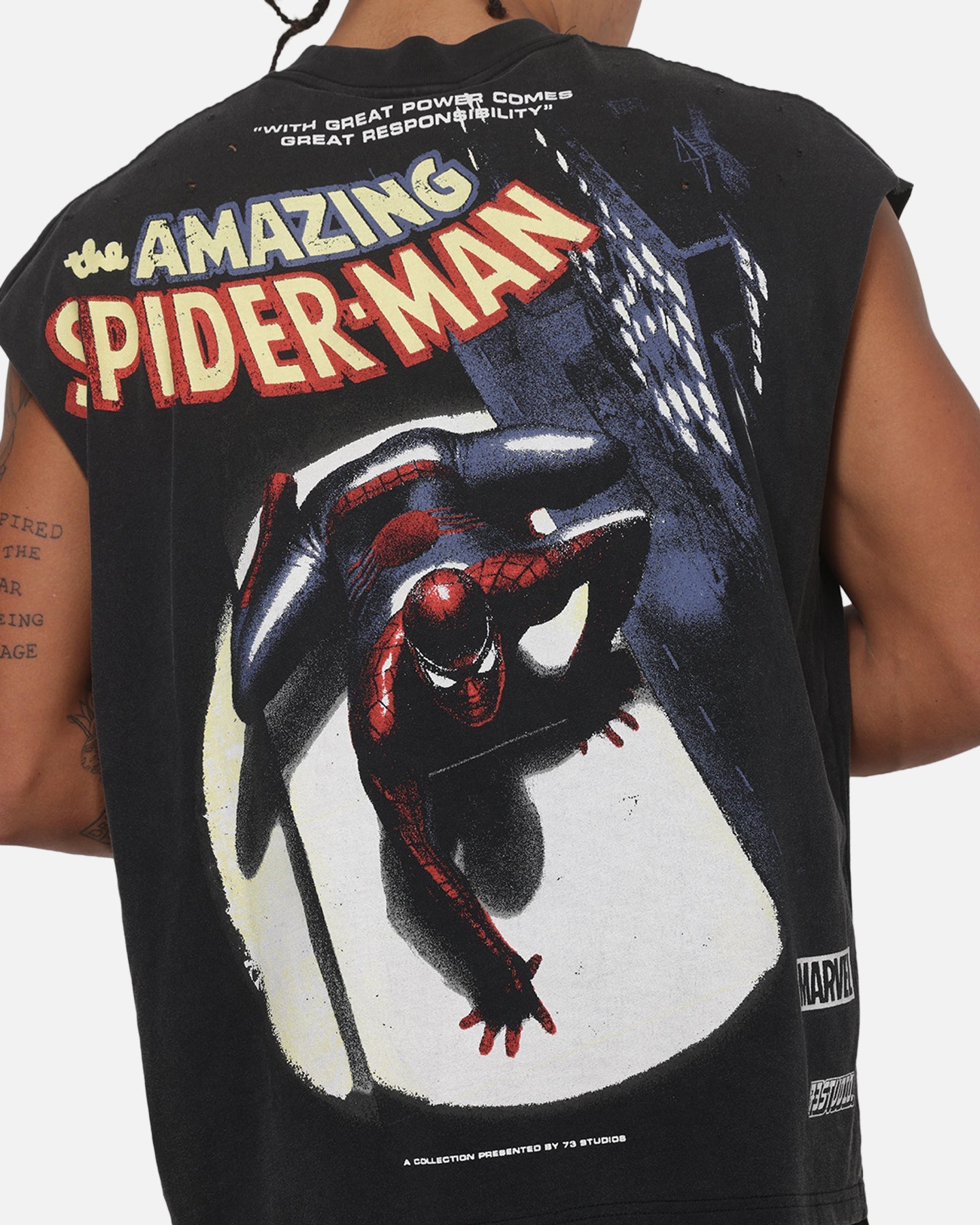 73Studio Marvel Spotlight Muscle T-Shirt Black Acidwash
