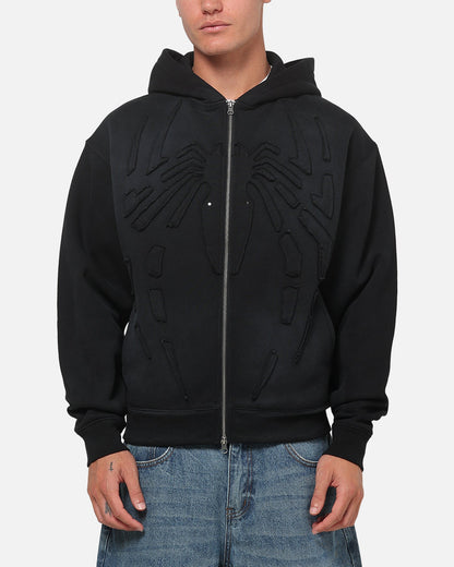 73Studio Marvel Spider-Man Battle Torn Zip Hoodie Washed Black