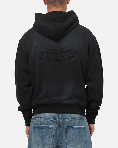 73Studio Marvel Spider-Man Battle Torn Zip Hoodie Washed Black