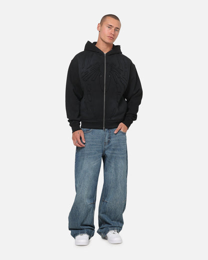 73Studio Marvel Spider-Man Battle Torn Zip Hoodie Washed Black