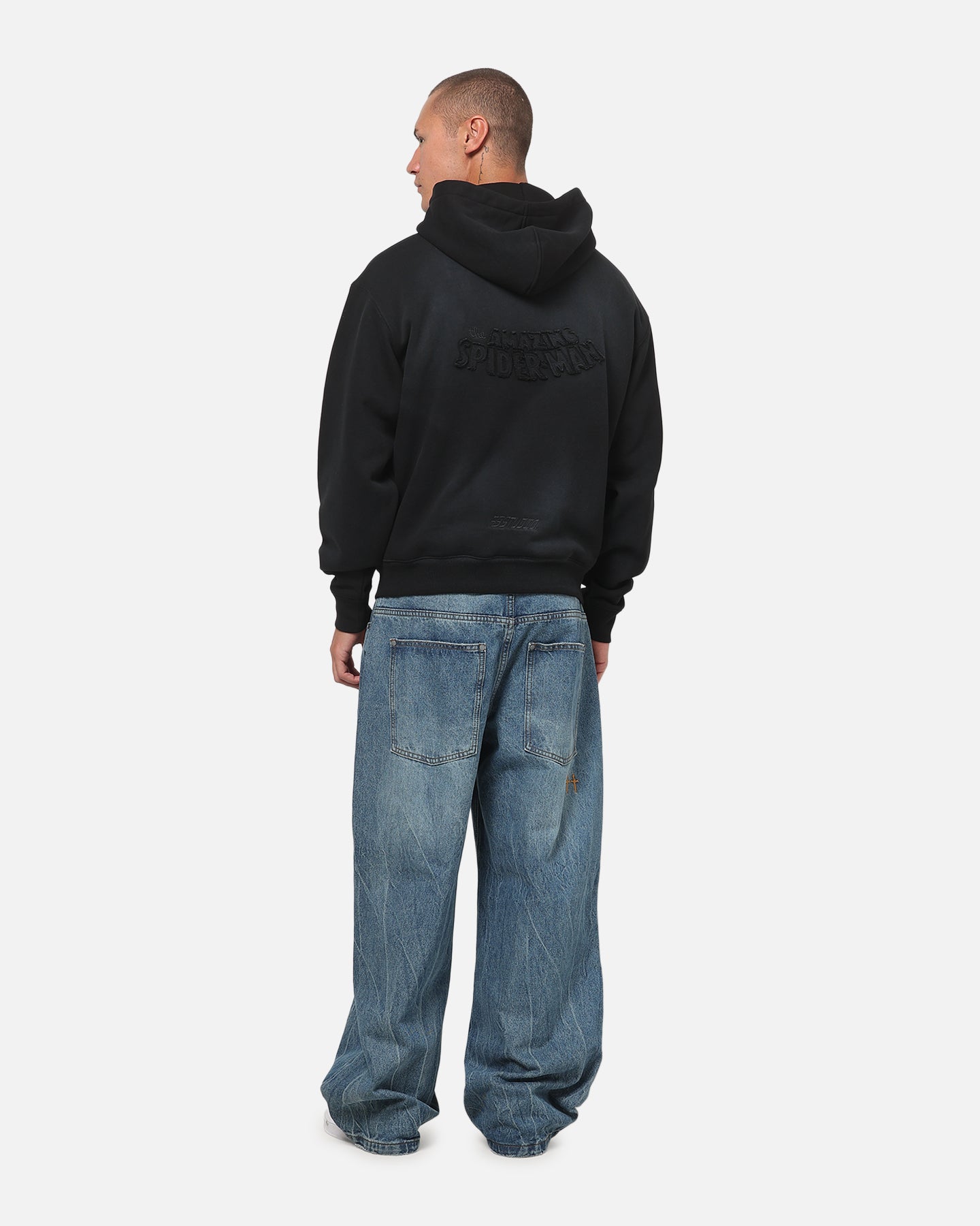 73Studio Marvel Spider-Man Battle Torn Zip Hoodie Washed Black