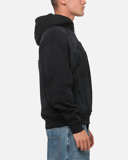 73Studio Marvel Spider-Man Battle Torn Zip Hoodie Washed Black