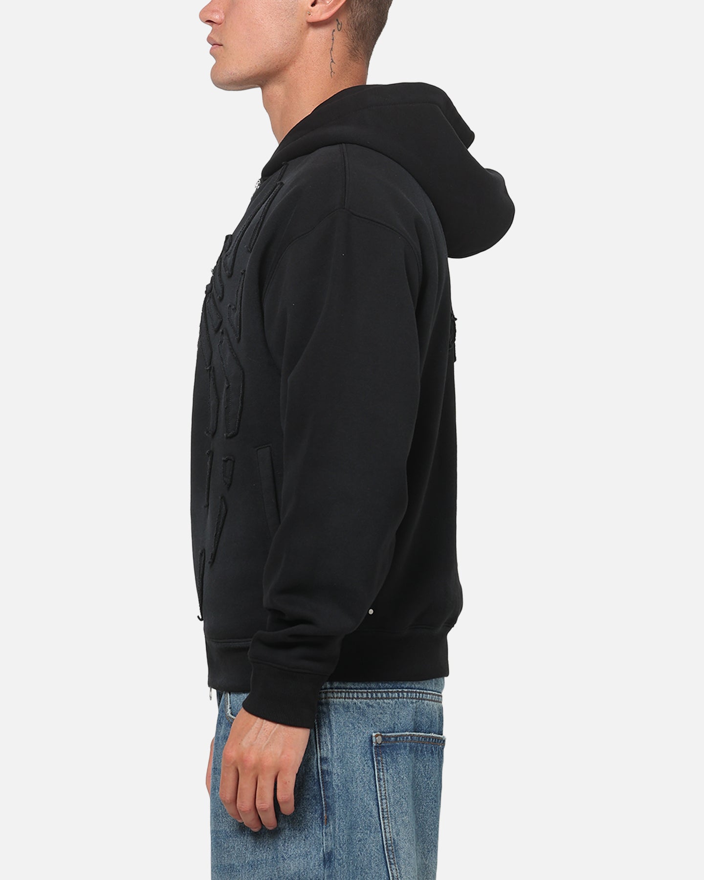 73Studio Marvel Spider-Man Battle Torn Zip Hoodie Washed Black