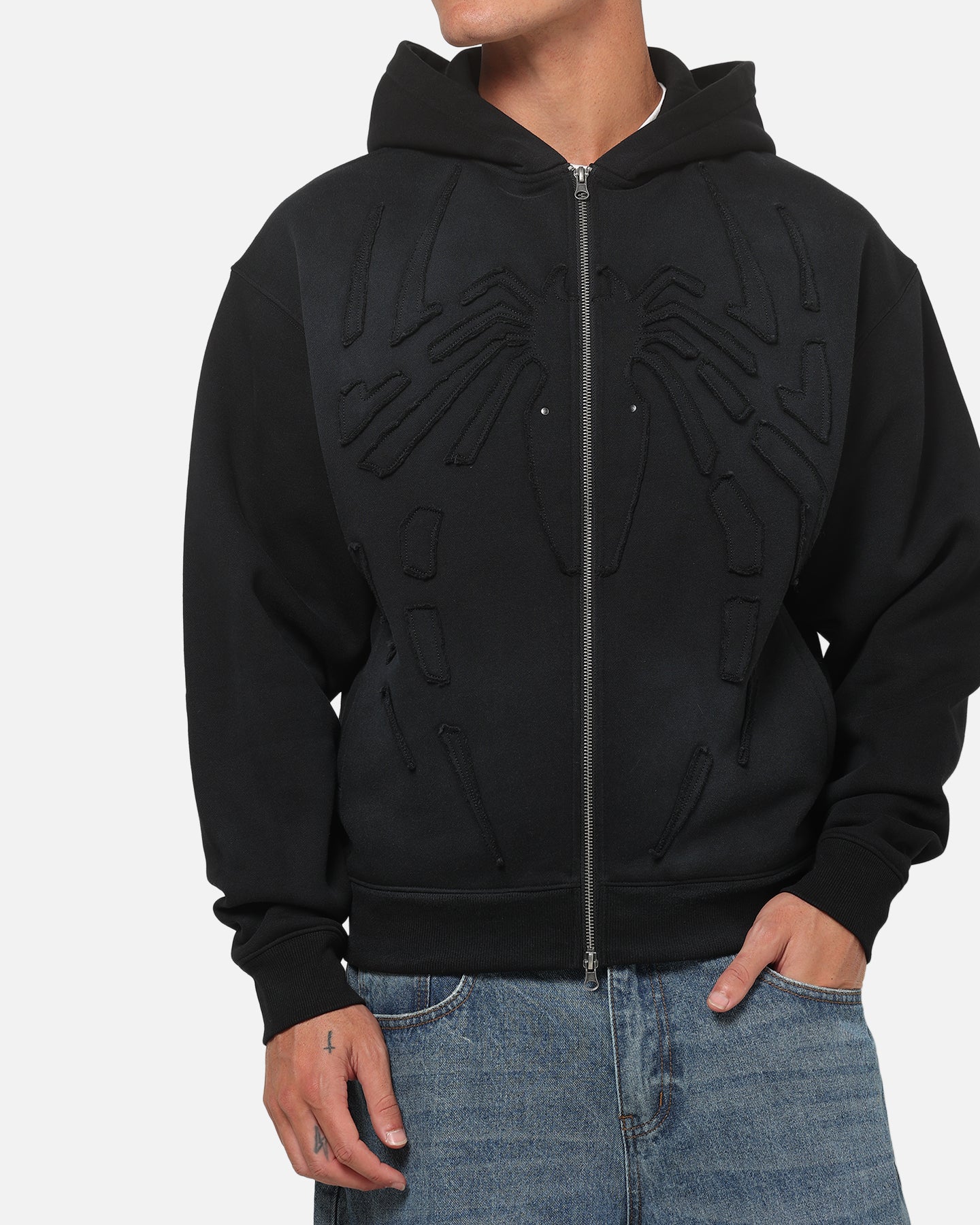 73Studio Marvel Spider-Man Battle Torn Zip Hoodie Washed Black