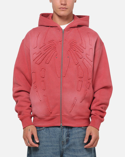 73Studio Marvel Spider-Man Battle Torn Zip Hoodie Washed Red