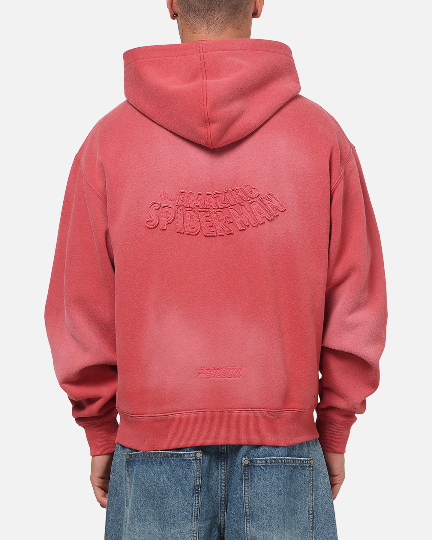 73Studio Marvel Spider-Man Battle Torn Zip Hoodie Washed Red