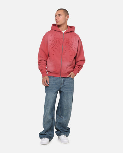 73Studio Marvel Spider-Man Battle Torn Zip Hoodie Washed Red