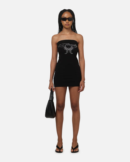 Ed Hardy Women's Butterfly Strapless Dress Black