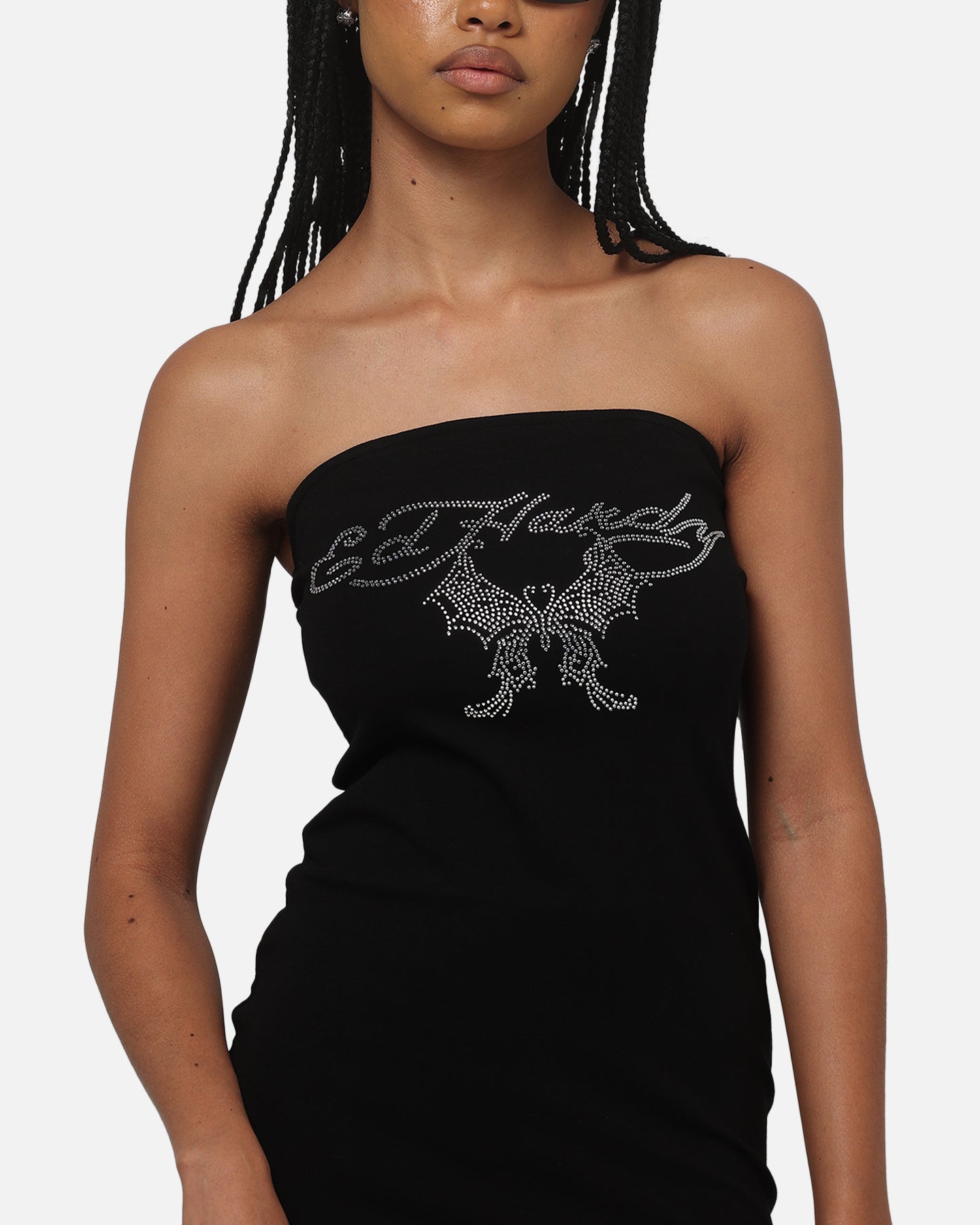 Ed Hardy Women's Butterfly Strapless Dress Black