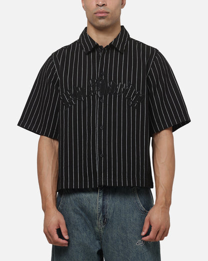 Ed Hardy Eagle Button Up Shirt Black Pinstripe