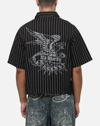 Ed Hardy Eagle Button Up Shirt Black Pinstripe