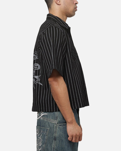 Ed Hardy Eagle Button Up Shirt Black Pinstripe
