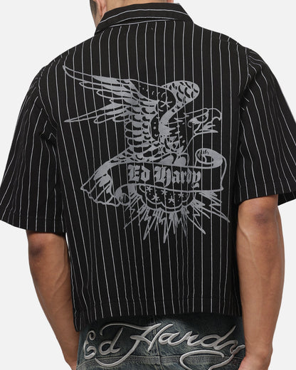 Ed Hardy Eagle Button Up Shirt Black Pinstripe