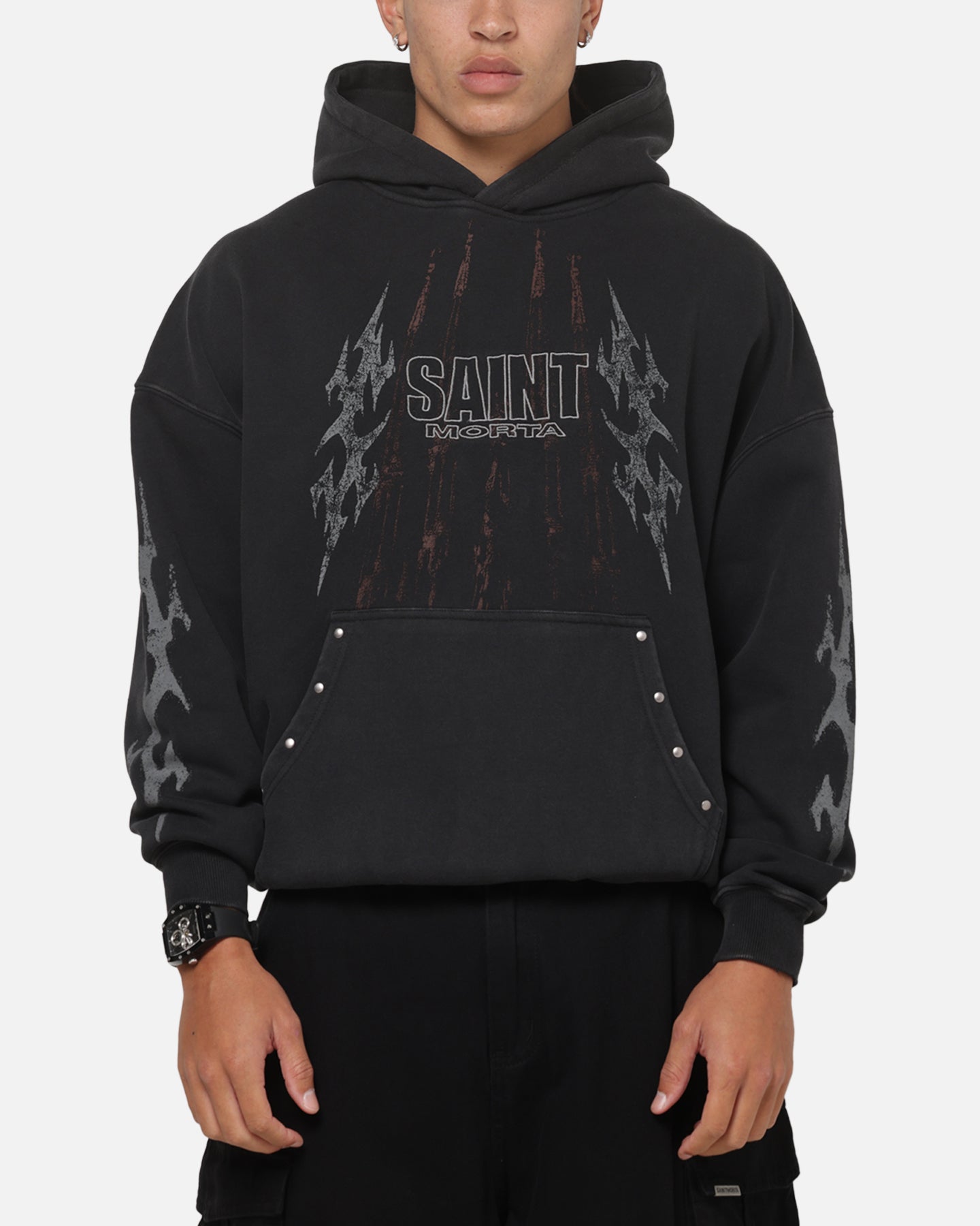Saint Morta Worldwide Boxy Hoodie Washed Black